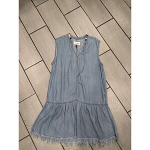 Driftwood Denim Fringed Tiered V Neck Sleeveless Mini Dress-M